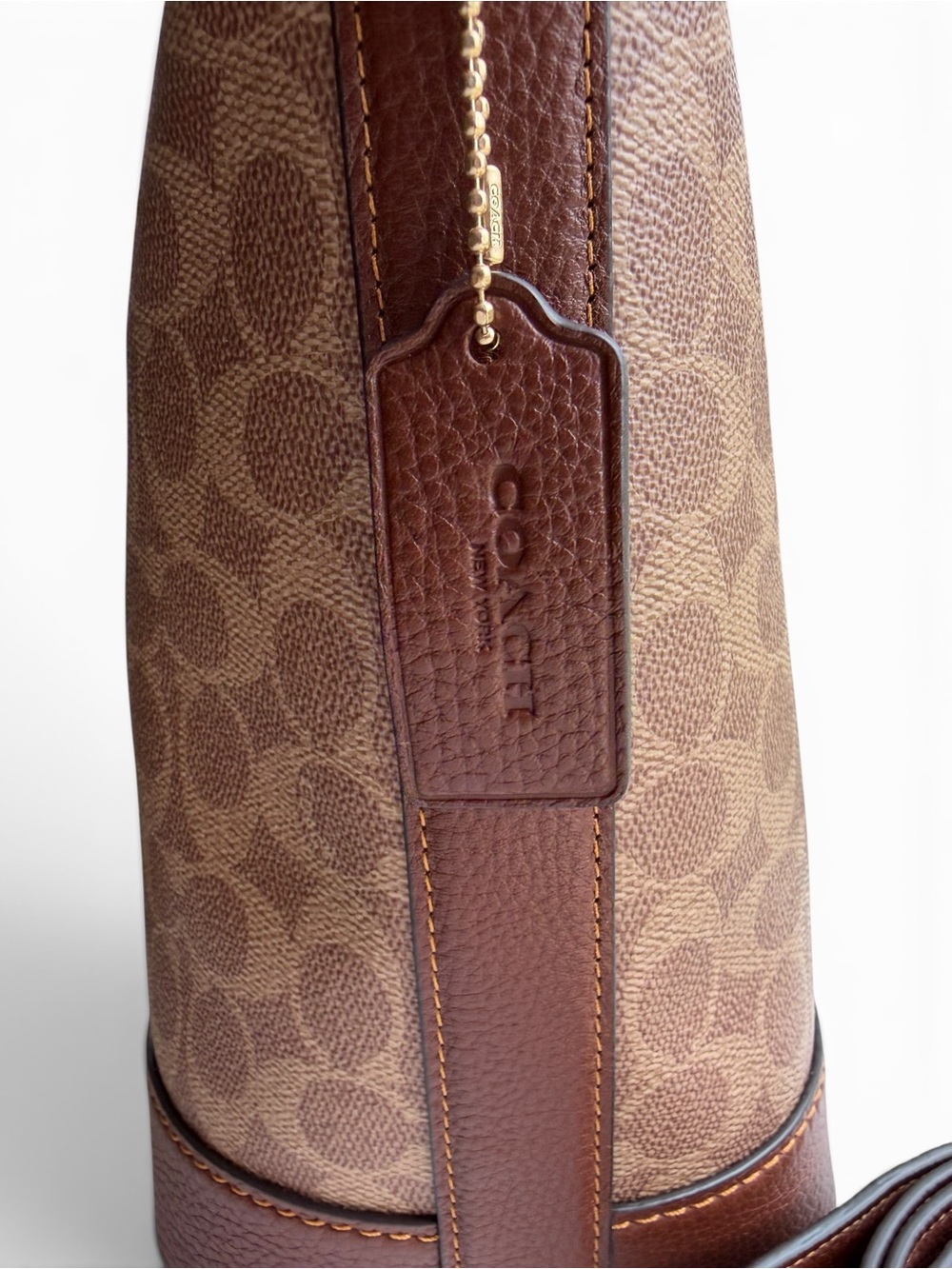 Coach Jude Duffle Bag Brown Signature Canvas Bucket Bag with Leather Trim - Picture 14 of 16